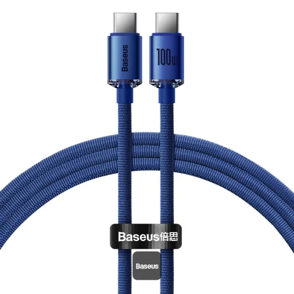 BASEUS CRYSTAL SHINE SERIES FAST CHARGING DATA CABLE TYPE C TO TYPE C 100W 1.2M BLUE CAJY000603