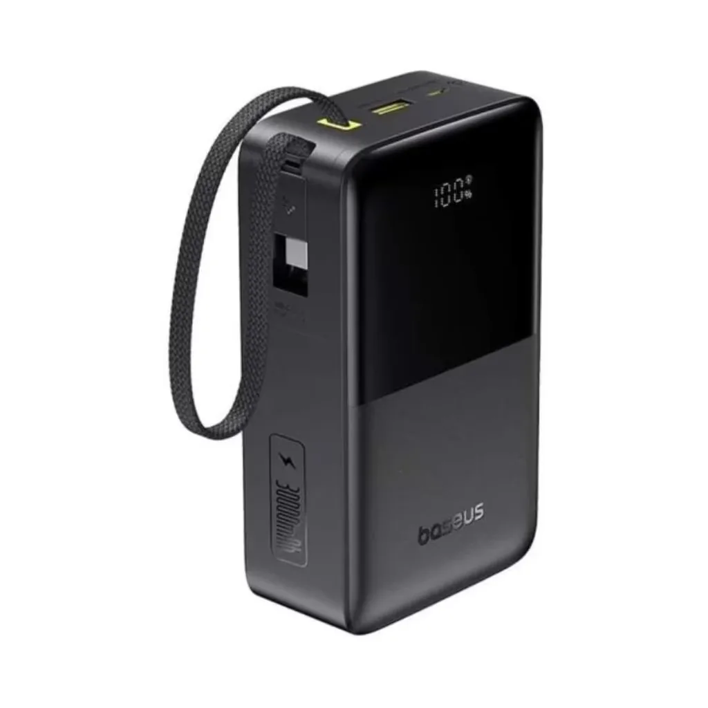 BASEUS ENERFILL FC51 BIPOW 2 PRO DIGITAL DISPLAY POWER BANK WITH BUILT IN CABLE 30000MAH 22.5W COSMIC BLACK E0028100