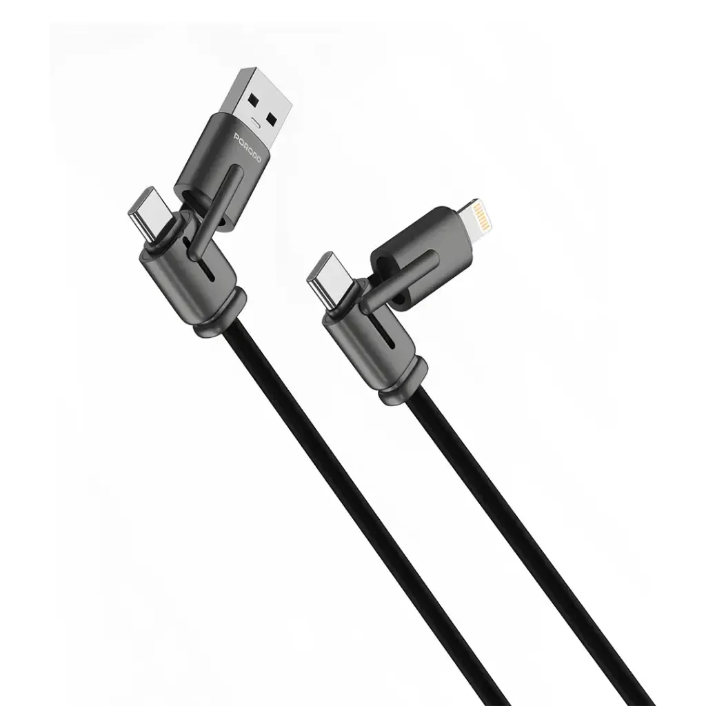PORODO 4 IN 1 CHARGING AND DATA TRANSFER 1.2M CABLE BLACK PDCBL0050BK