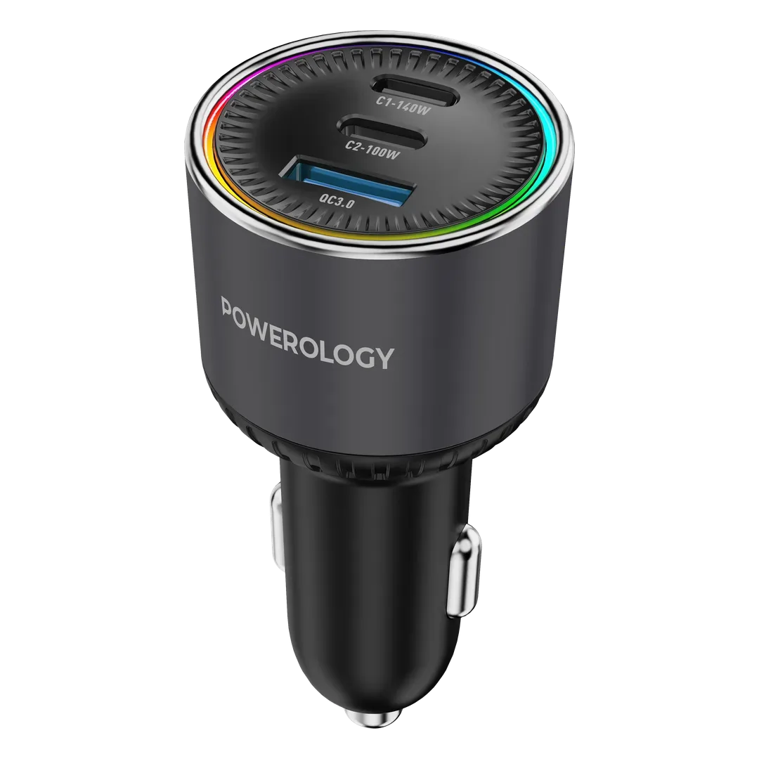 POWEROLOGY ELAN 240W DUAL USB C AND USB A CAR CHARGER GREY PWH40GY