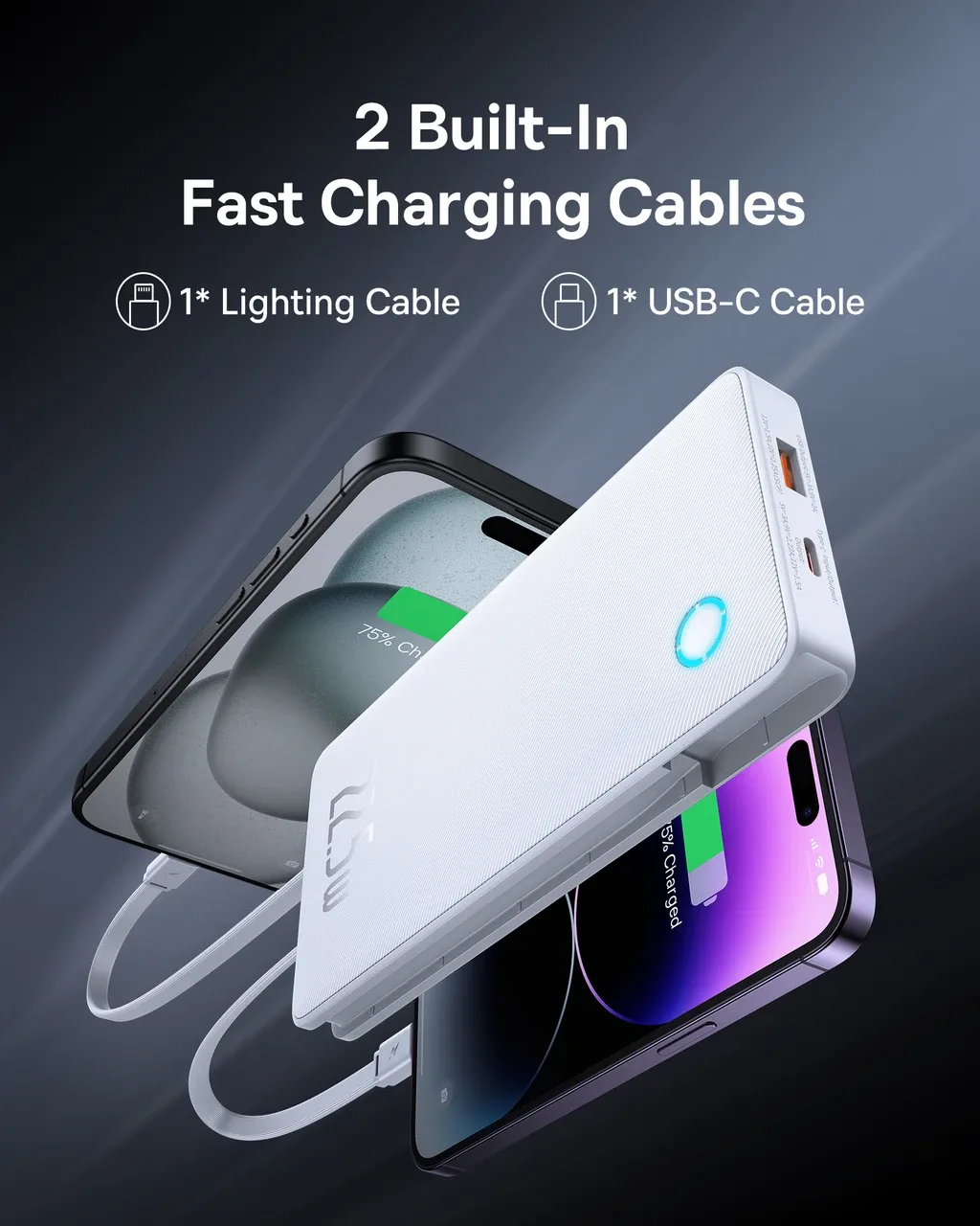 BASEUS AIRPOW LITE POWER BANK 10000MAH 22.5W DUAL CABLE MOON WHITE P10067501213 thumbnail 3