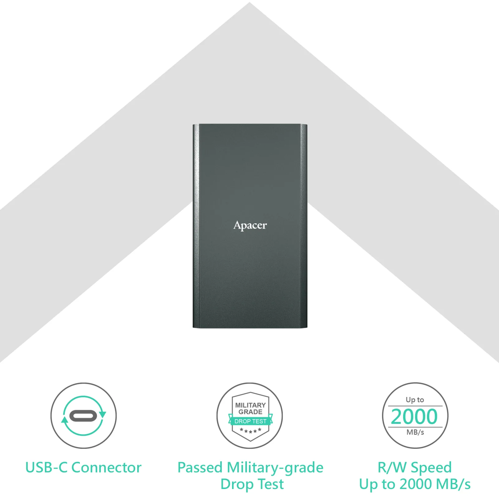 APACER 512GB USB 3.2 GEN 2 PORTABLE SSD R &W:2000MBS AS723 BLACK AP512GAS723B-1 thumbnail 2