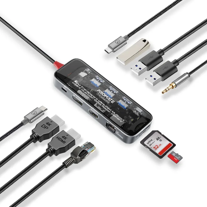 PROMATE TRANS HUB-PRO  11 IN 1 TRANSPARENT MULTIPORT USB-C HUB 260048