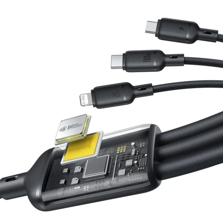 BASEUS SILKY ONE FOR THREE FAST CHARGING CABLE USB C TO M+L+C 100W 1.5M COSMIC BLACK P10377706123 thumbnail 3