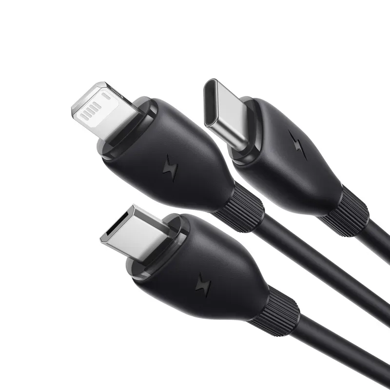 BASEUS ULTRA FAST ONE FOR THREE FAST CHARGING CABLE USB TO M+L+C 3.5A 1.3M BLACK P10376303121 thumbnail 3