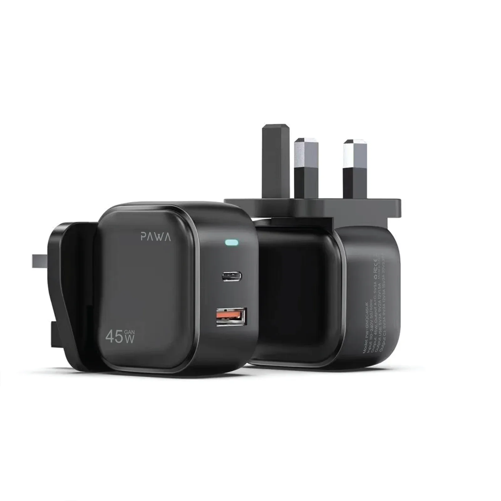 PAWA QUICK GAN 45W WITH PD+ QC PORT WITH BRAIDED USB C TO USB C CABLE BLACK PW-GNQC45CC-BK thumbnail 3