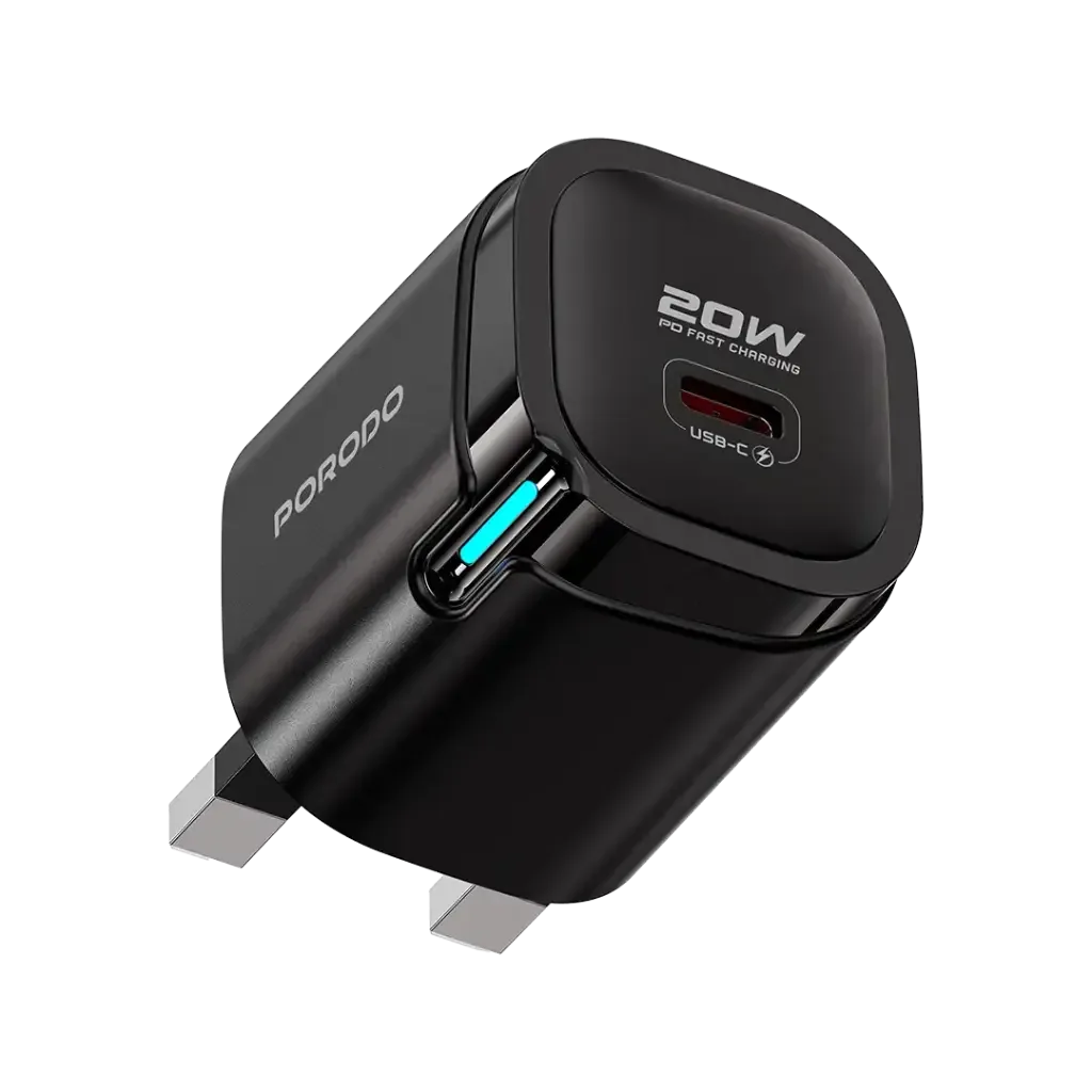PORODO TEKTO USB C WALL ADAPTER WITH USB C TO LIGHTNING CABLE BLACK PDFWCH112CLBK