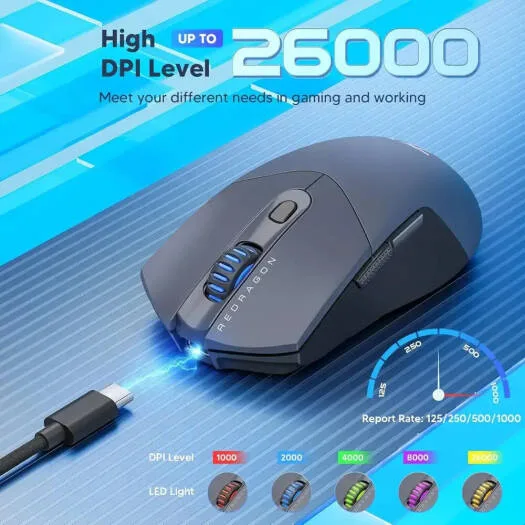 REDRAGON ST4R PRO WIRELESS ULTRA LIGHT WEIGHT ERGONOMIC GAMING MOUSE GREY M917GB-PRO thumbnail 5