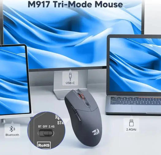 REDRAGON ST4R PRO WIRELESS ULTRA LIGHT WEIGHT ERGONOMIC GAMING MOUSE GREY M917GB-PRO thumbnail 2