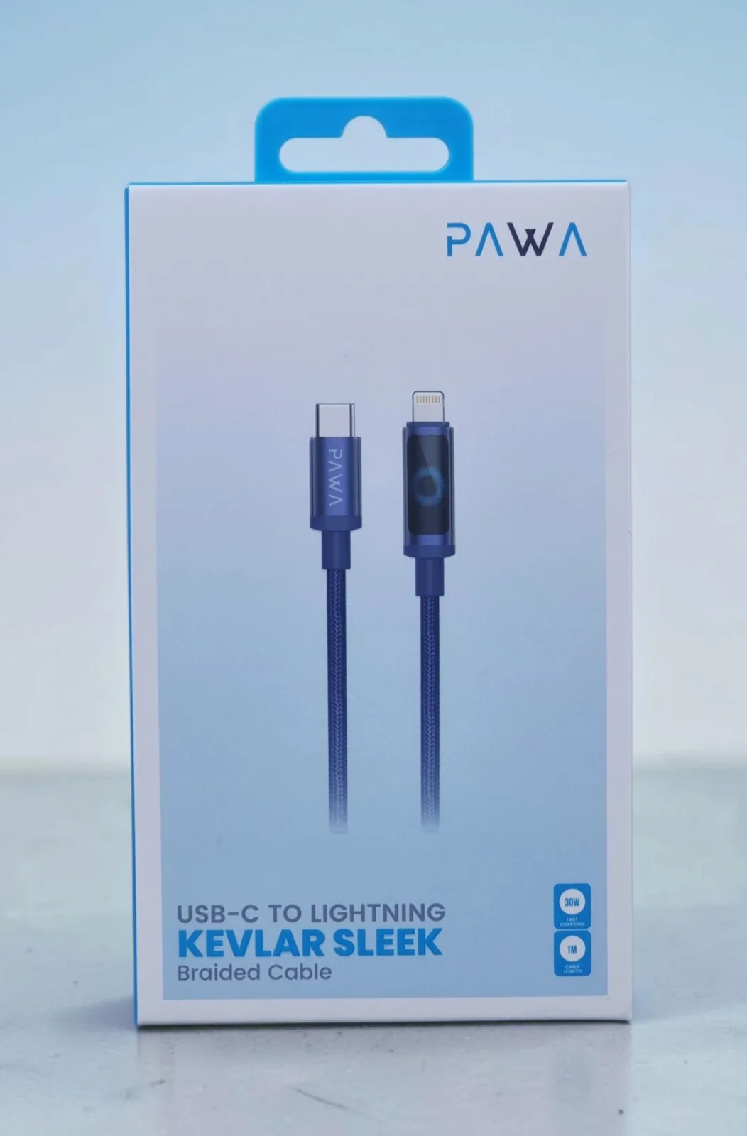 PAWA KEVLAR SLEEK USB C TO LIGHTNING BRAIDED CABLE 30W 1M BLUE PW-CBLCL114-BL