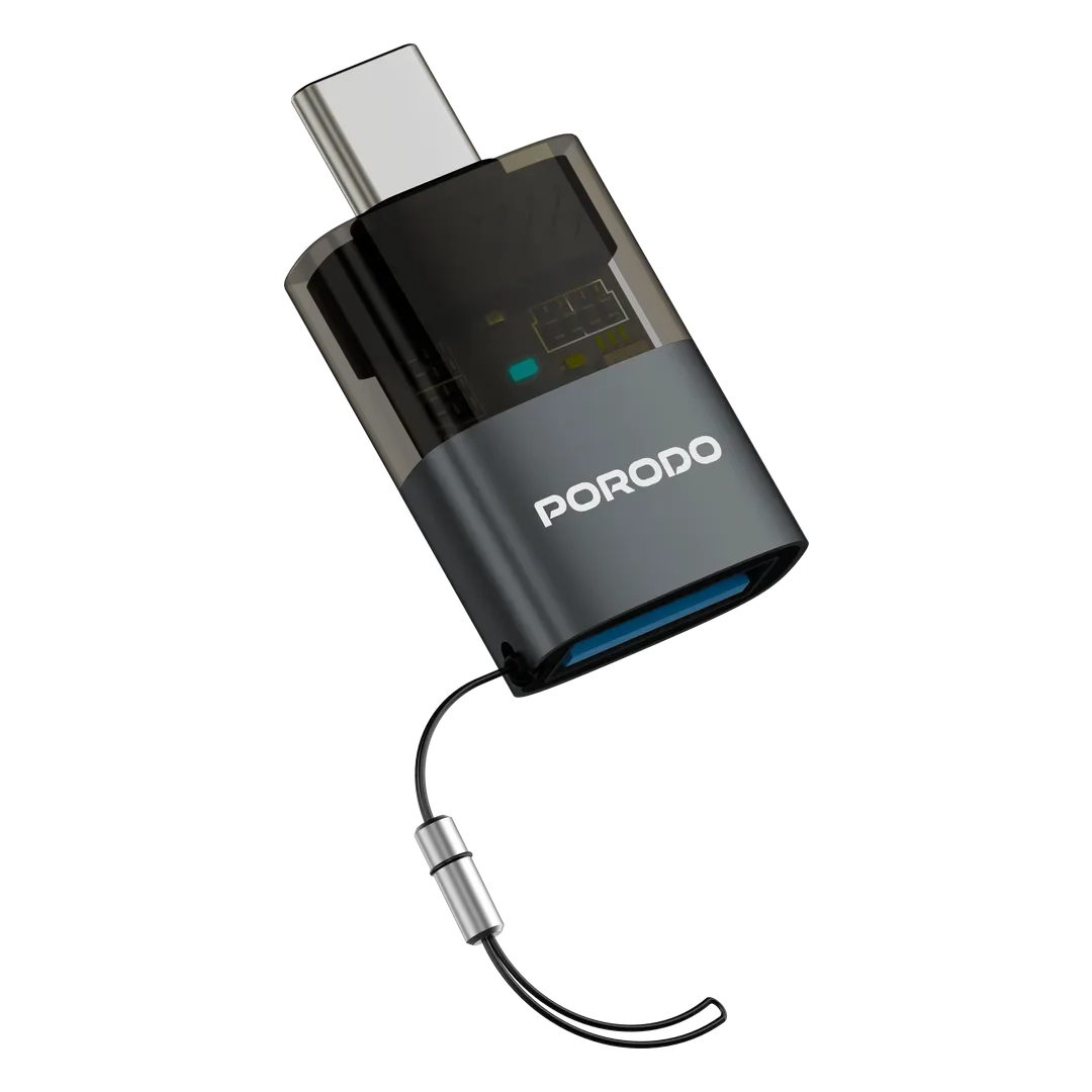 PORODO MINILINK TRANSPARENT OTG ADAPTER USB A TO USB C GREY PDATOC50GY