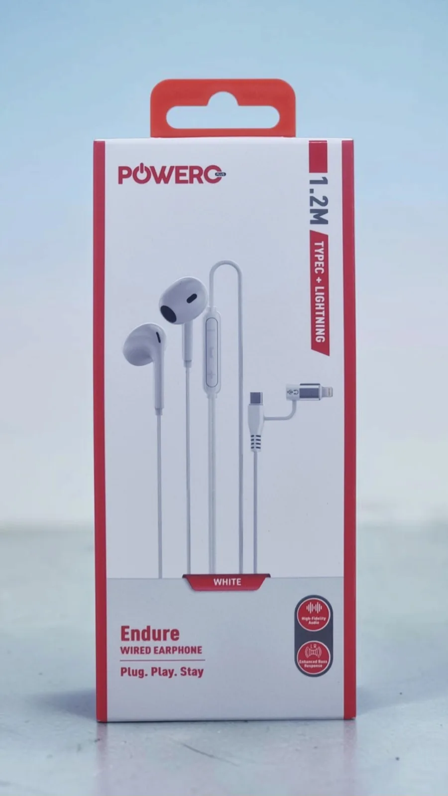 POWERO PLUS ENDURE 1.2M TYPE C+LIGHTNING WIRED EARPHONE WHITE PR-ENSTEPTL-WH