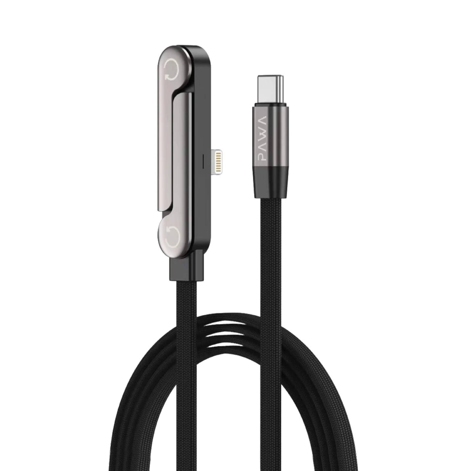 PAWA PIVOT TYPE C TO LIGHTNING HOLDER 1M BRAIDED CABLE 27W BLACK PW-CBLCL120-BK