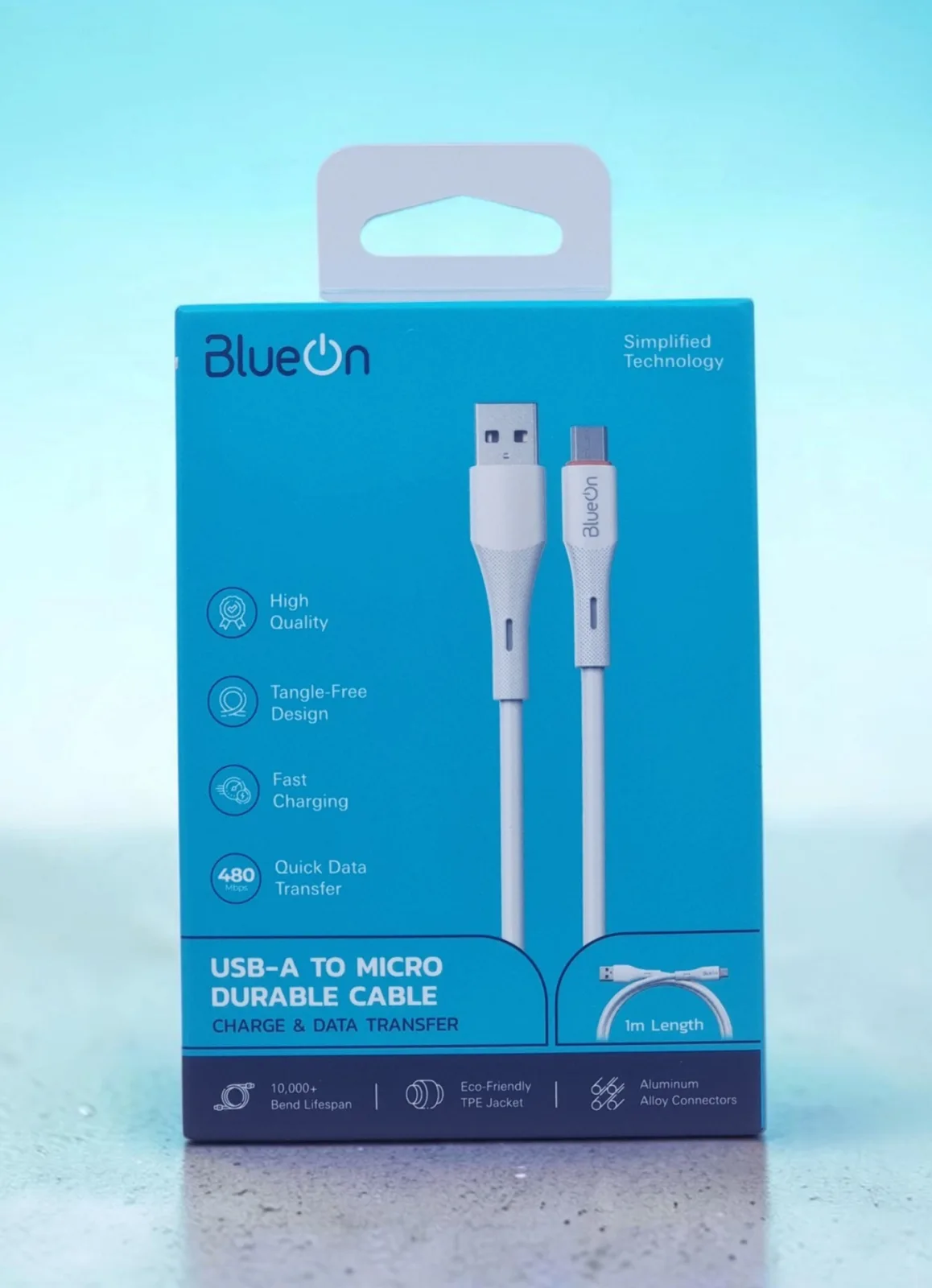BLUEON USB A TO MICRO DURABLE CABLE 1M WHITE BOATMCWH