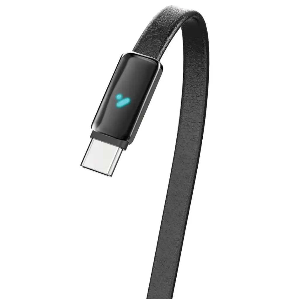 PORODO 100W LED USB C TO USB C LEATHER CABLE CHARGING AND DATA TRANSFER PD100W 1.2M BLACK PDCBL0049BK