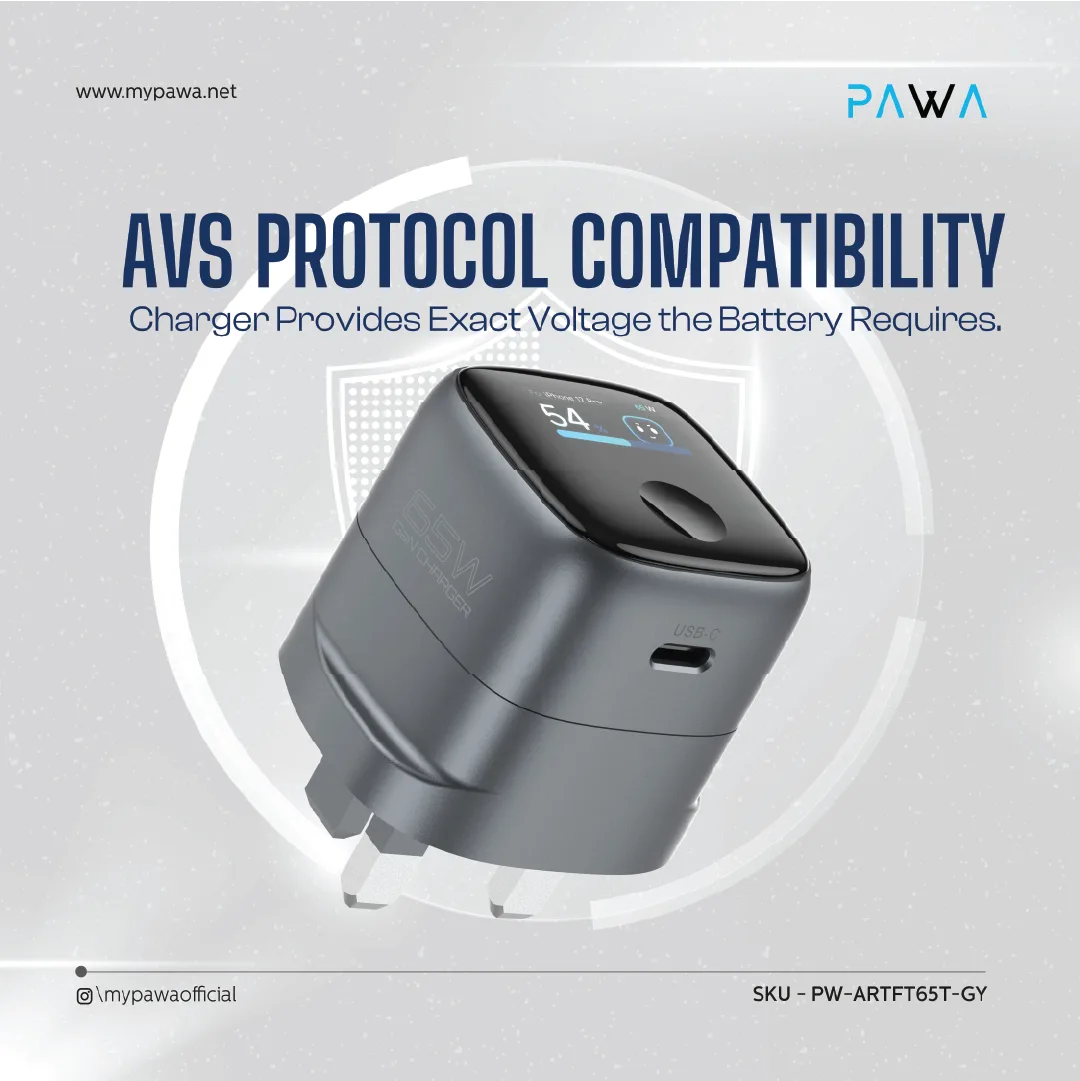 PAWA AURA 65W SINGLE PORT TFT DISPLAY GAN CHARGER INCLUDE BRAIDED TYPE C TO TYPE C CABLE GREY PW-ARTFT65T-GY thumbnail 6