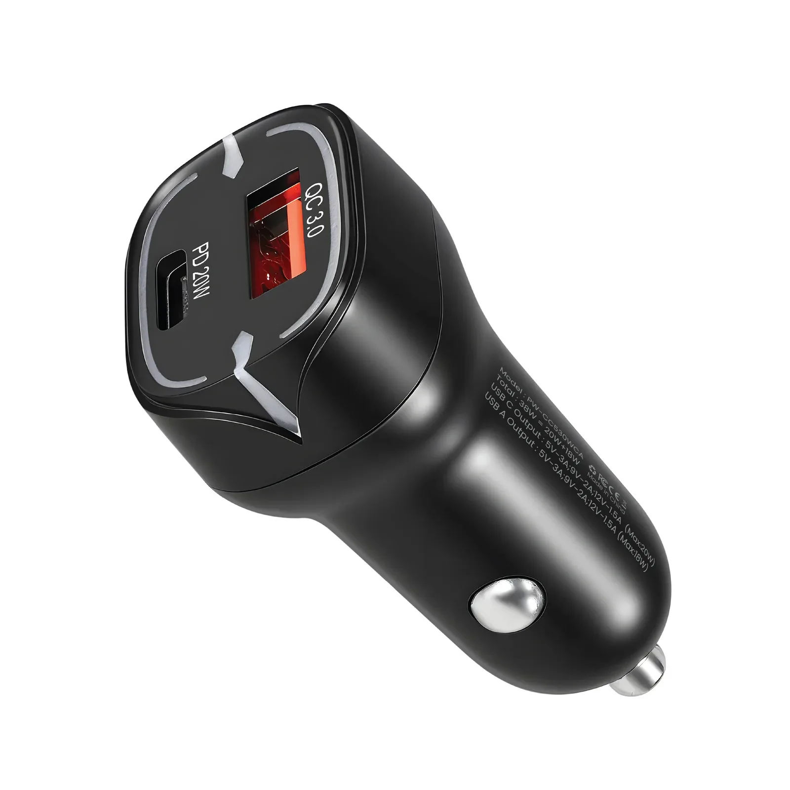 PAWA QUAD PRO DUAL PORT CAR CHARGER 38W WITH BRAIDED USB C TO LIGHTNING CABLE BLACK PW-CC530WCL-BK thumbnail 3