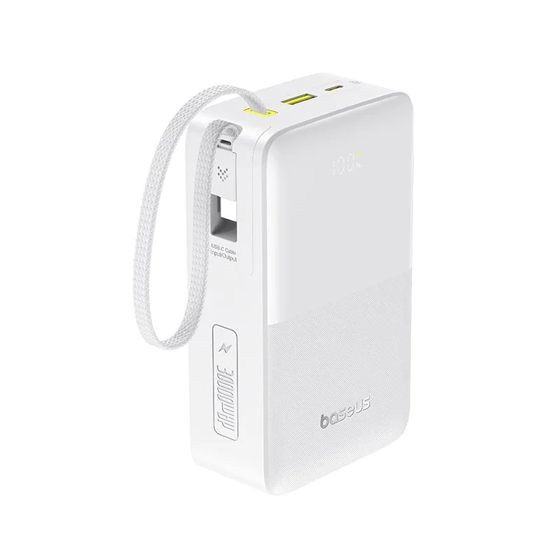 BASEUS ENERFILL FC51 BIPOW 2 PRO DIGITAL DISPLAY POWER BANK WITH BUILT IN CABLE 30000MAH 22.5W MOON WHITE E0028101