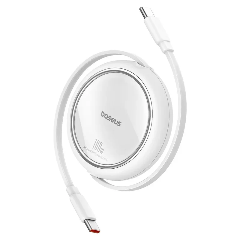 BASEUS FREE 2 DRAW MINI RETRACTABLE CHARGING CABLE TYPE C TO TYPE C 100W 1M WHITE P1036500211