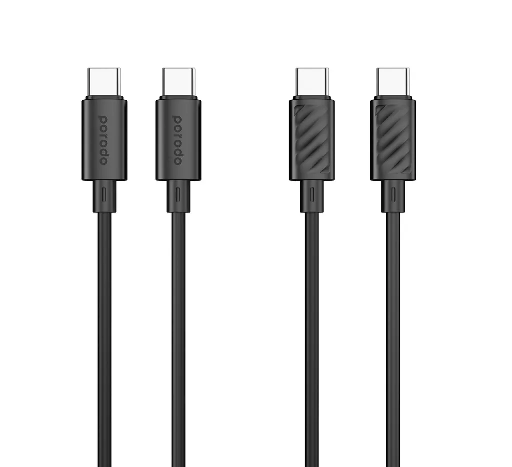 PORODO BLUE USB C TO USB C CABLE FAST CHARGE AND DATA TRANSFER 1.2M PD60W BLACK PB60WCLCBK