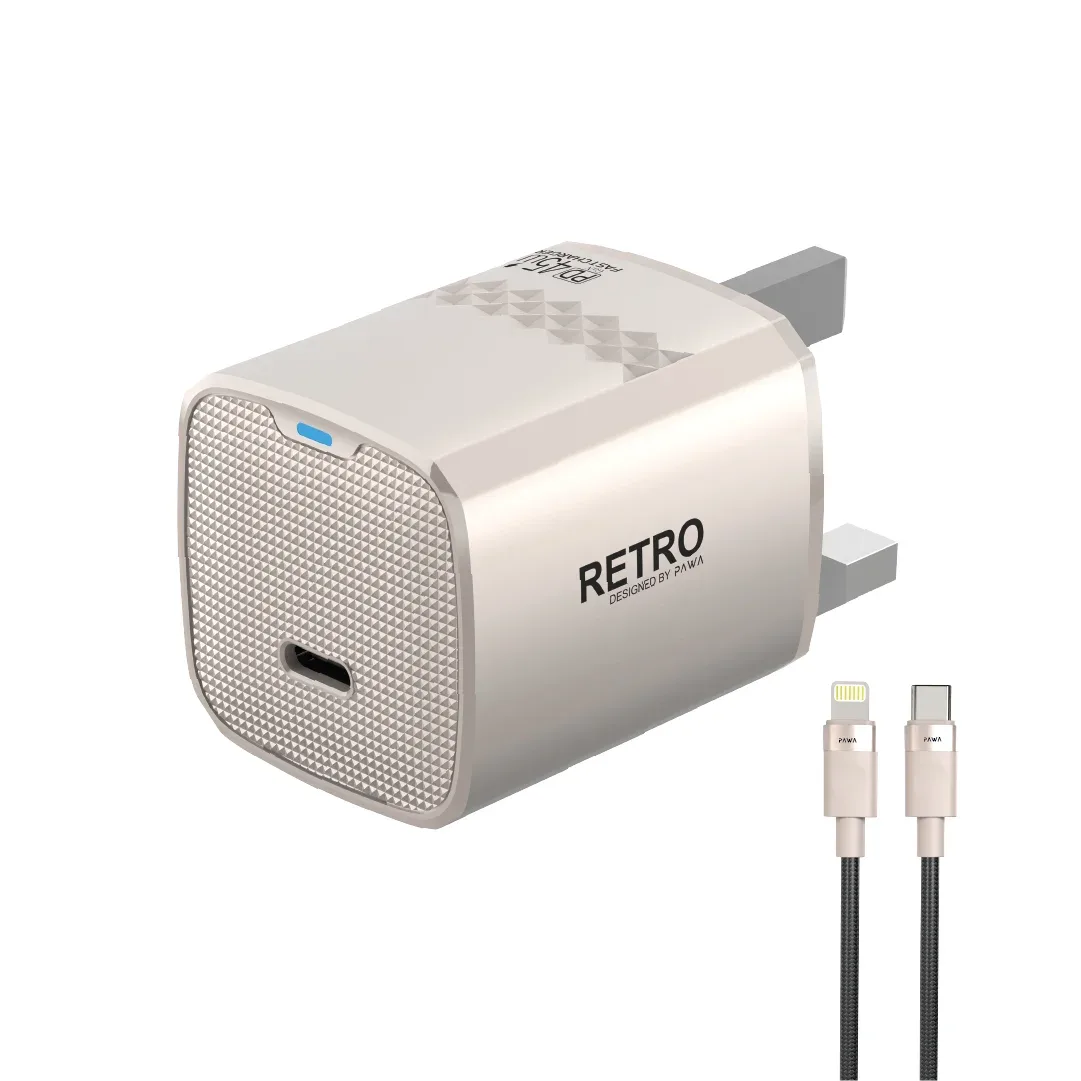 PAWA RETRO 45W WITH TYPE C PORT UK PLUG WITH TYPE C TO LIGHTNING CABLE TITANIUM PW-TCR45UKL-TT