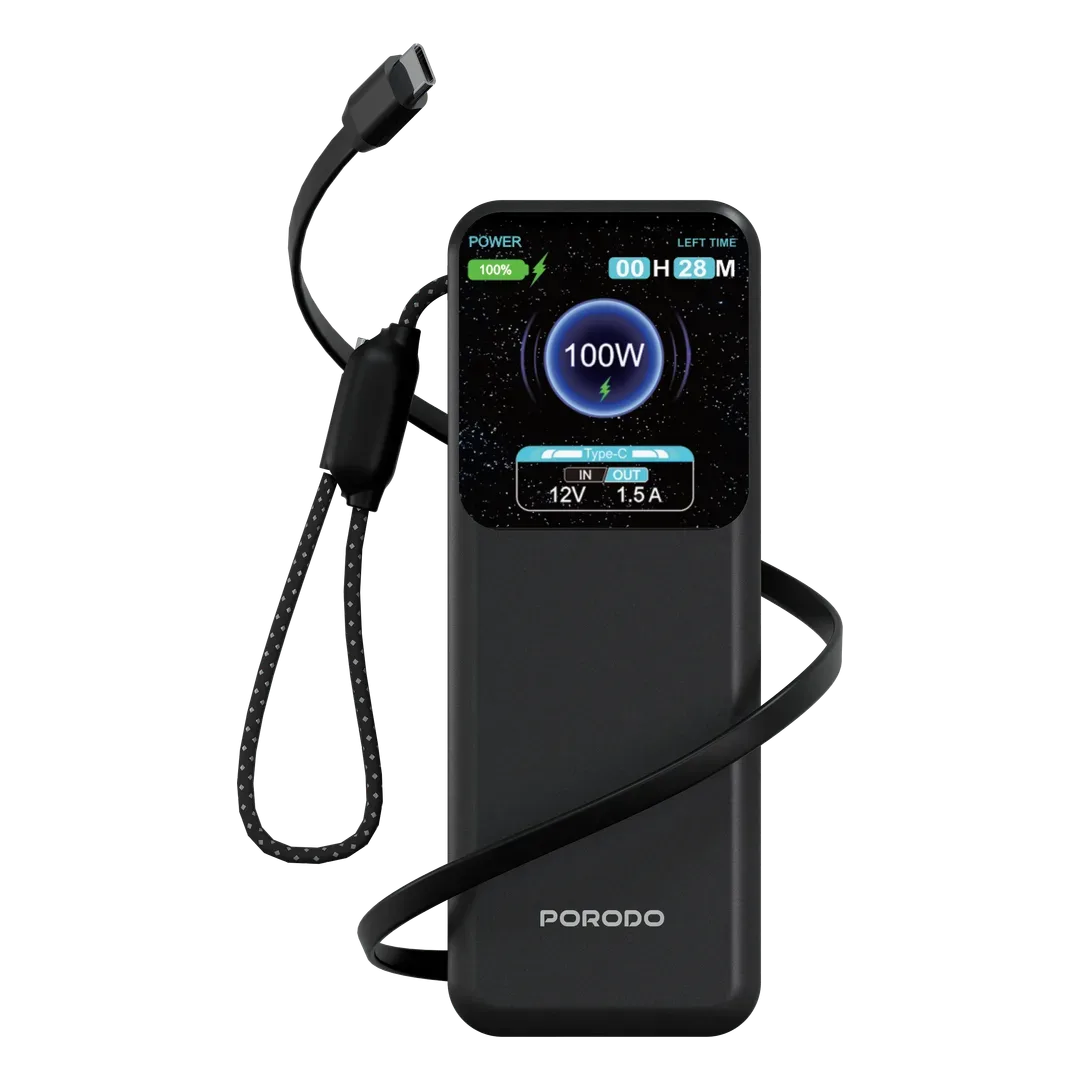 PORODO POLO X 20000MAH POWER BANK BUILT IN DUAL USB C CABLES BLACK PDPBFCH0100BK