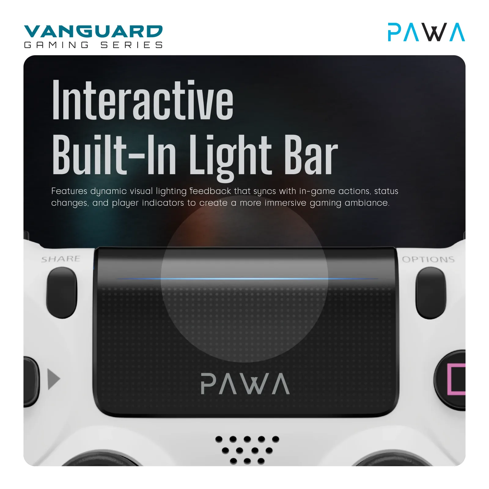 PAWA VANGUARD GAMING SERIES GHOST PS4 WIRELESS CONTROLLER WHITE PW-VGSPSC30-WH thumbnail 6