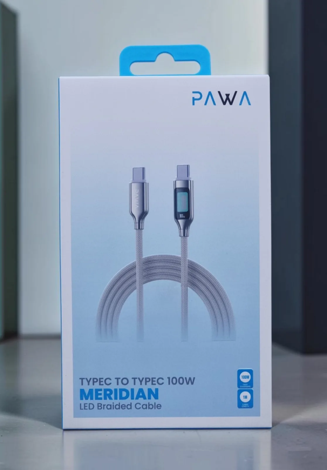 PAWA MERIDIAN LED BRAIDED CABLE TYPE C TO TYPE C 100W 1M GRAY PW-CBLCC122-GY