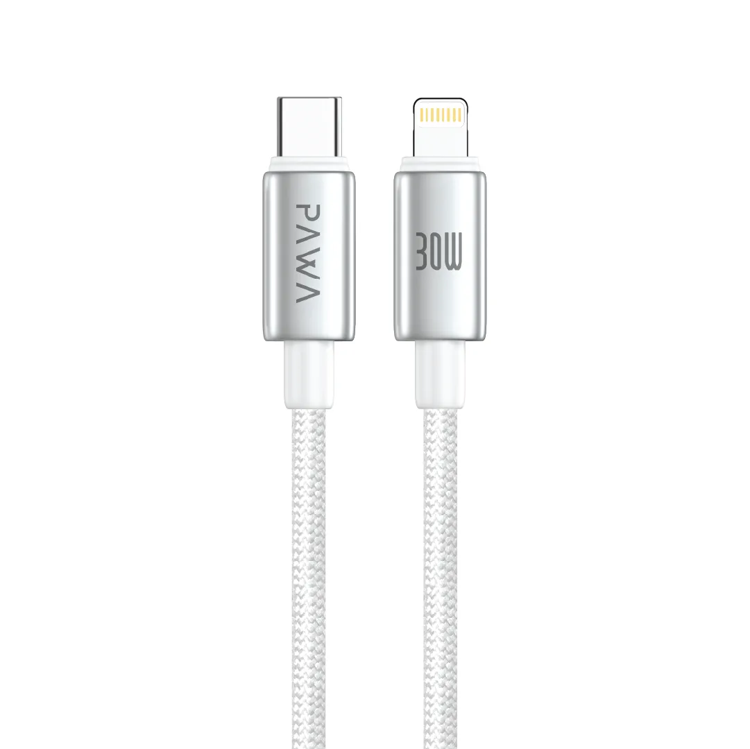 PAWA AMPLINK ALUMINUM BRAIDED USB C TO LIGHTNING 30W 1M CABLE WHITE PW-CBLCL115-WH
