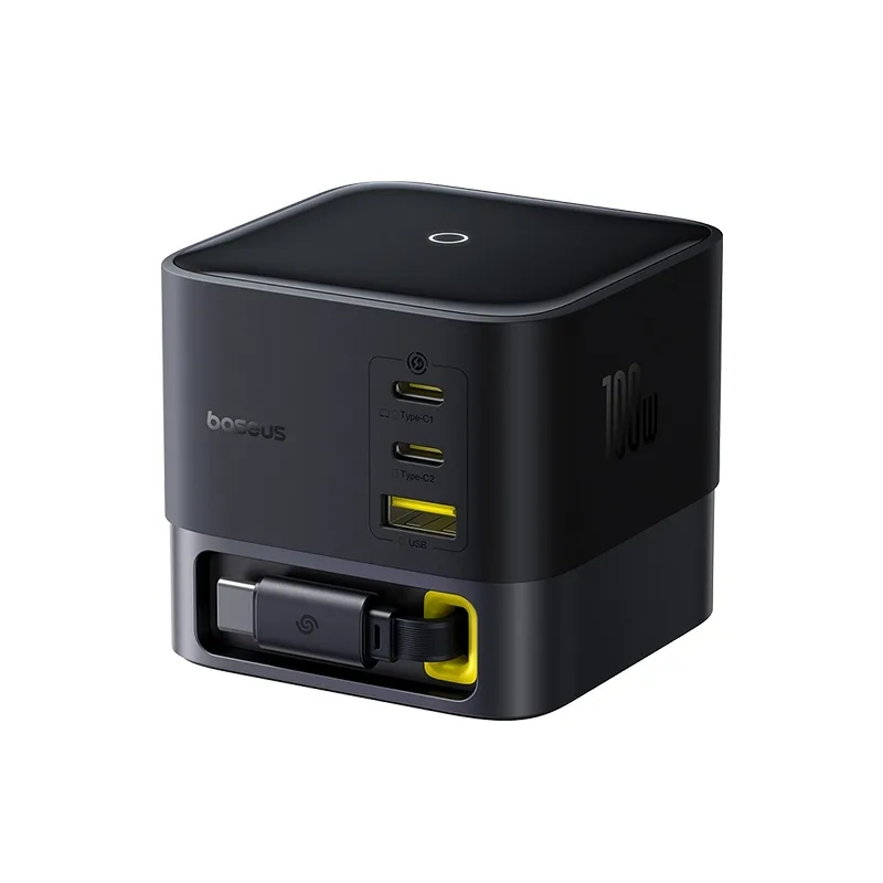 BASEUS SUPER GAN DESKTOP CHARGER WITH RETRACTABLE CABLE 3C+U 100W EU COSMIC BLACK P10164001123