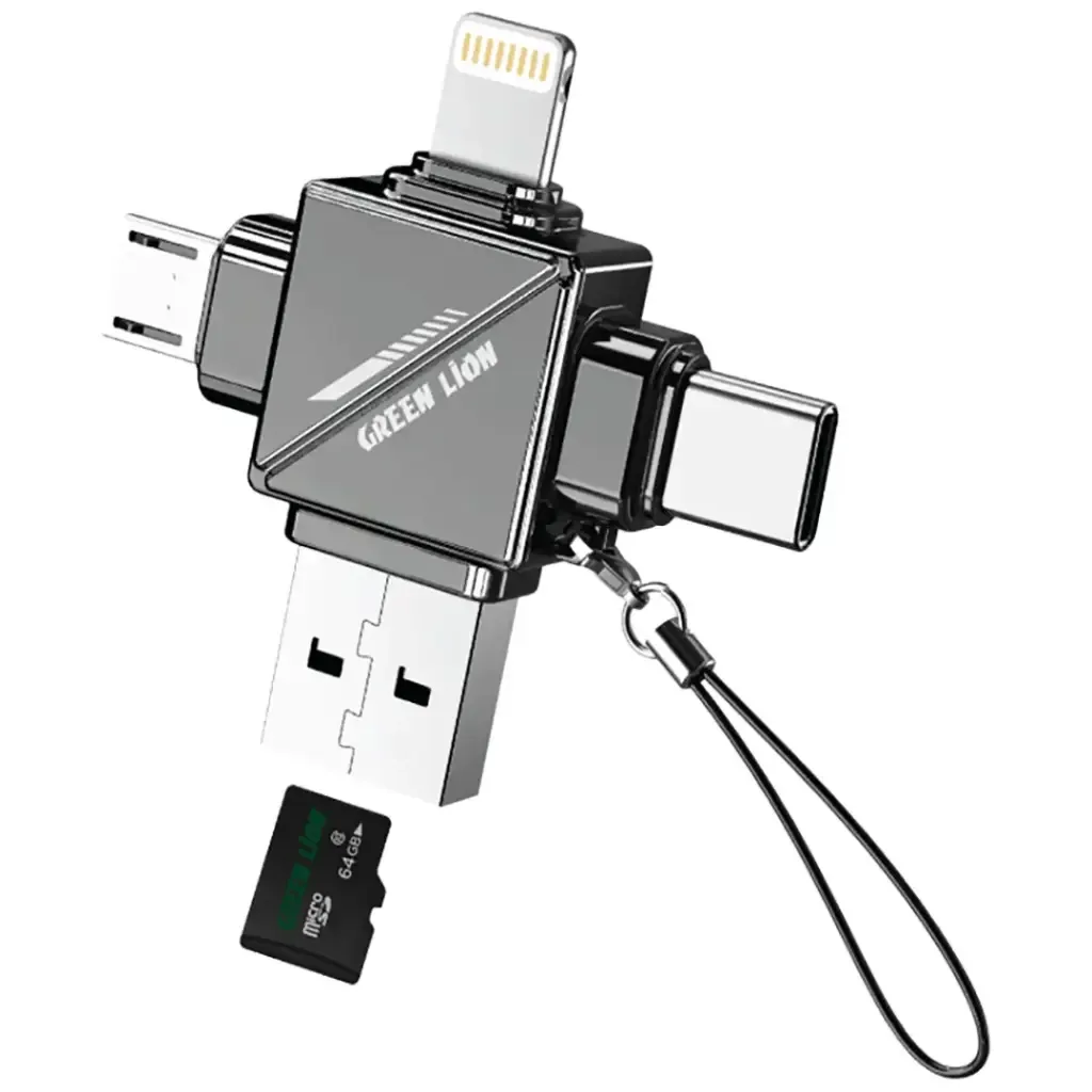 GREEN LION 4 IN1 TF CARD READER MICRO SD CARDS GRAY GN4N1TCCARRGY