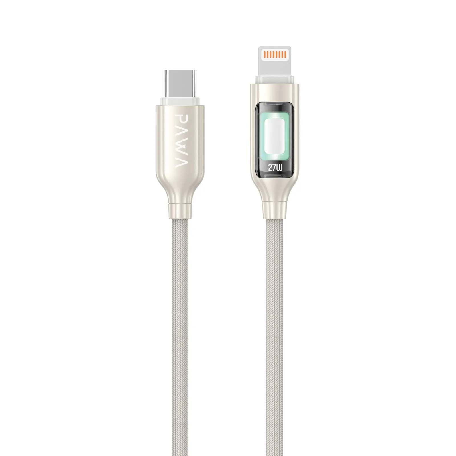 PAWA MERIDIAN LED BRAIDED CABLE TYPE C TO LIGHTNING 27W 1M GRAY PW-CBLCL122-GY