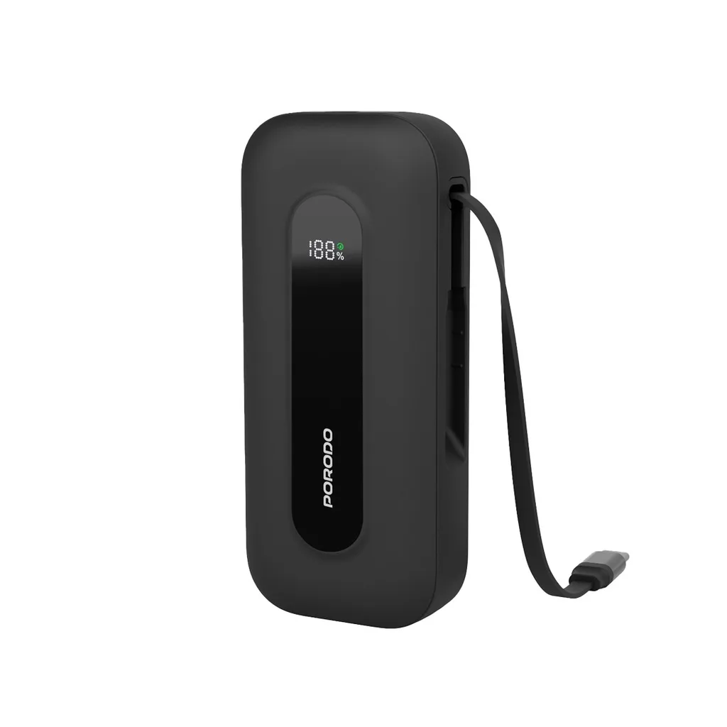 PORODO 58CM RETRACTABLE TYPE C 10000MAH POWER BANK BLACK PD-PBFCH060-BK