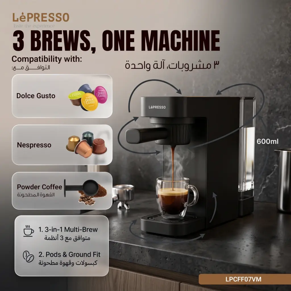 LEPRESSO VELLUTO 3 IN 1 COFFEE MACHINE WHITE LPCFF07VMWH thumbnail 6