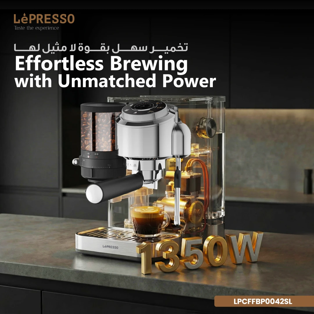LEPRESSO ILBURRONE 20 BAR ITALIAN PUMP COFFEE MACHINE WITH BEAN GRINDER AND STEAM WAND SILVER LPCFFBP0042SL thumbnail 4