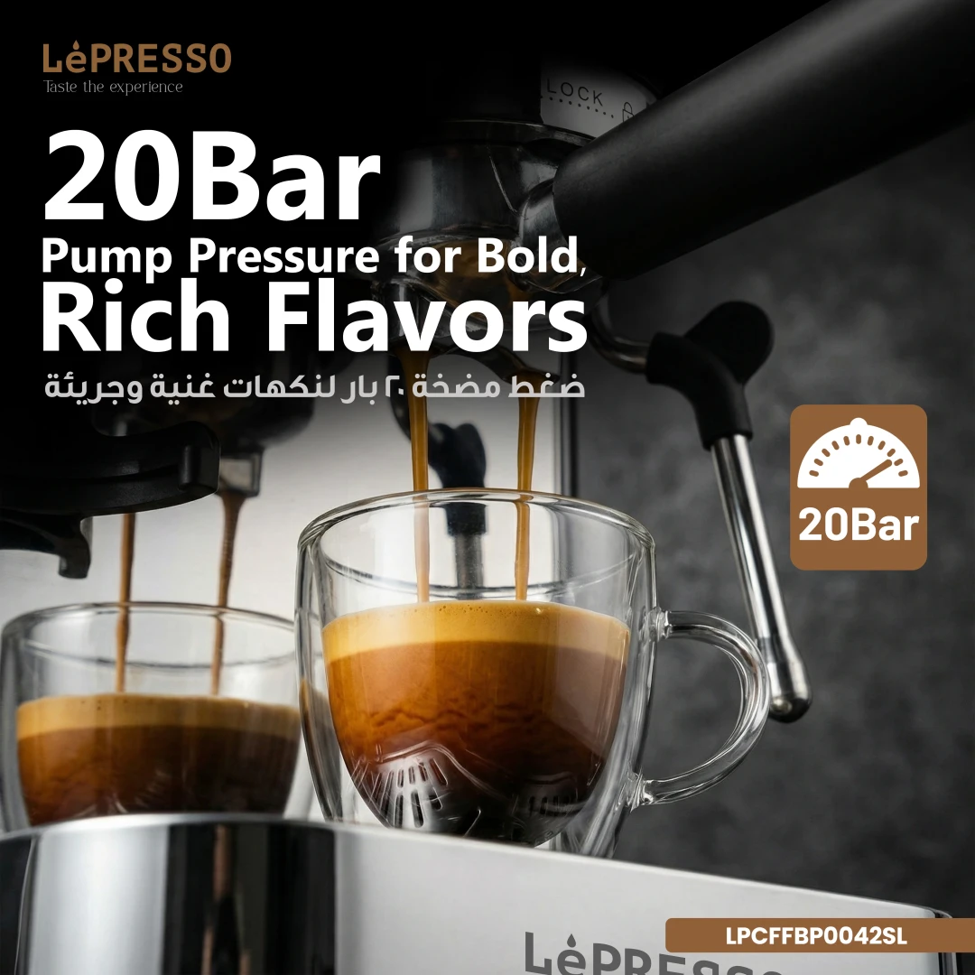 LEPRESSO ILBURRONE 20 BAR ITALIAN PUMP COFFEE MACHINE WITH BEAN GRINDER AND STEAM WAND SILVER LPCFFBP0042SL thumbnail 6