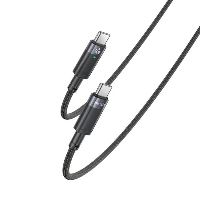 YESIDO 60W USB-C TO USB-C AUTO DISCONNECTING CHARGING CABLE 1.2M BLACK CA160