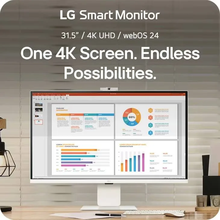 LG 32 INCH 4K HDR SMART MONITOR WITH WEBCAM WHITE 32U850SA-W thumbnail 3