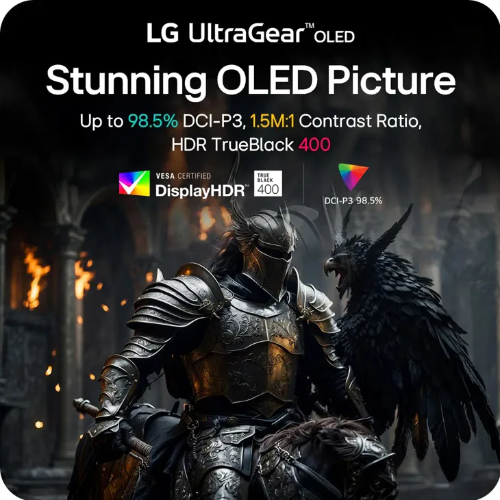 LG 27 INCH GAMING MONITOR ULTRA GEAR GLOSSY QHD 240HZ OLED 27GX704A thumbnail 11