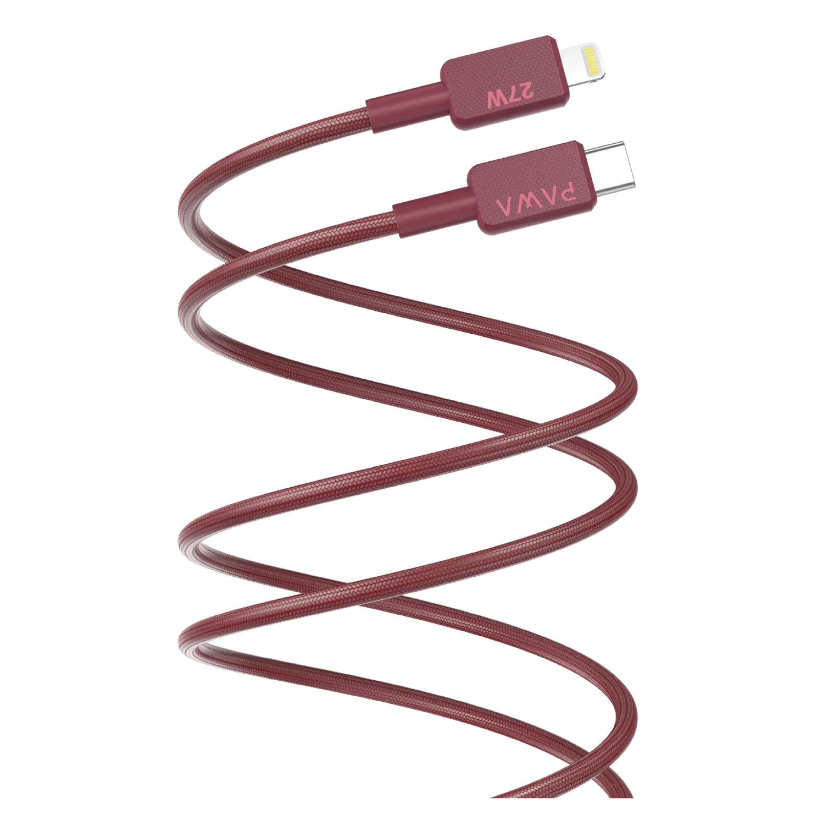 PAWA EL CARO SERIES USB C LIGHTNING 27W 1.2M PREMIUM BRAIDED CABLE BURGUNDY PW-12BD27CL-BUR