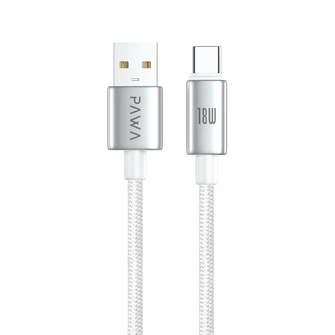 PAWA AMPLINK ALUMINUM BRAIDED USB A TO USB C 18W 1M CABLE WHITE PW-CBLAT115-WH