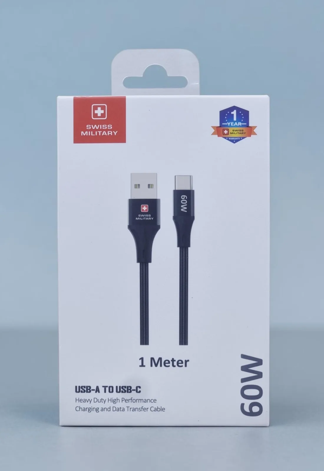 SWISS MILITARY USB A TO USB C 60W 1M CABLE BLACK SM-CB-AC-60W-1M-BLK