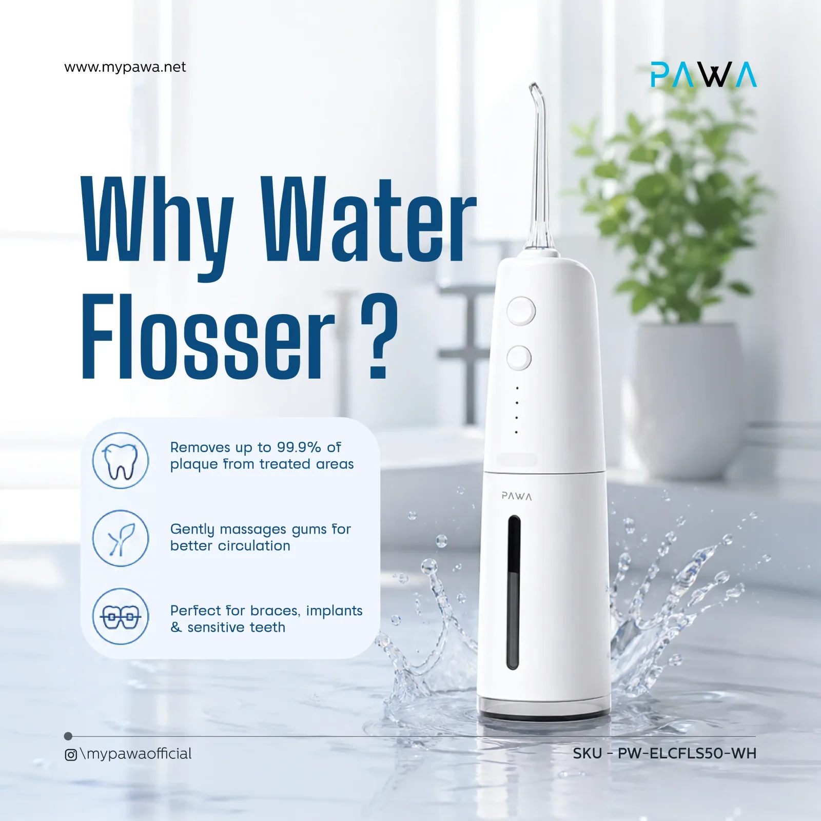 PAWA AQUAJET WATER FLOSSER WHITE PW-ELCFLS50-WH thumbnail 4