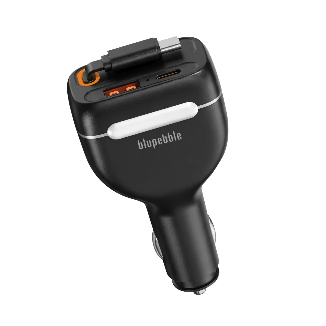 BLUPEBBLE NAVIBOOST 96W CAR CHARGER WITH RETRACTABLE CABLE BLACK BP-CC103-BK