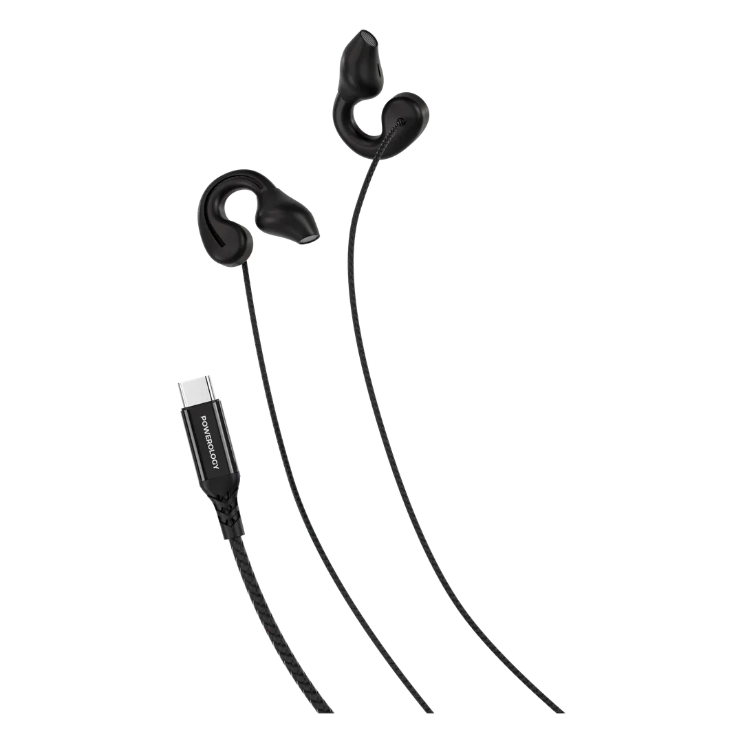 POWEROLOGY VORO EARHOOK USB C WIRED EARPHONES BLACK PWCWES13BK