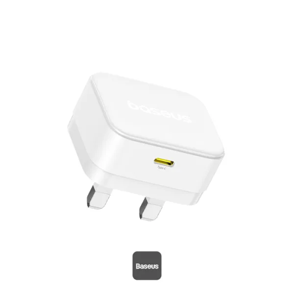 BASEUS PALM FAST CHARGER 1C 30W UK MOON WHITE WITH MINI WHITE TYPE C TO TYPE C 60W 1M CABLE P1011160E213