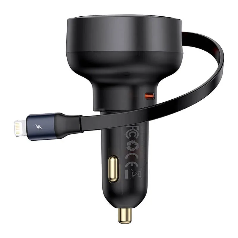 BASEUS ENJOYMENT PRO CAR CHARGER C RETRACTABLE IPHONE CABLE 55W BLACK