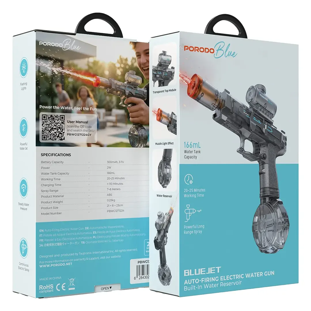 PORODO BLUE BLUE JET AUTO-FIRING ELECTRIC WATER GUN GREY PBWG1271224GY thumbnail 7
