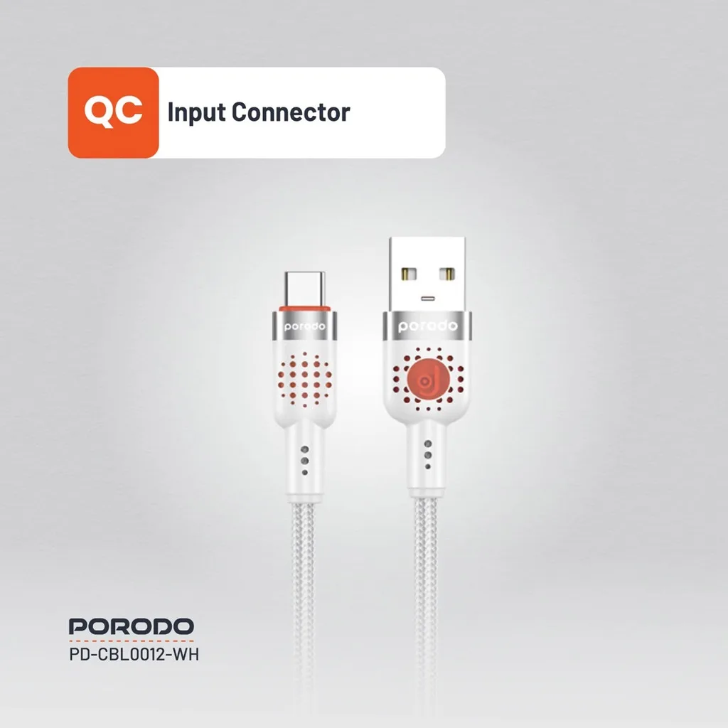PORODO BRAIDED CABLE USB A TO TYPE C WHITE PDCBL0012WH thumbnail 7