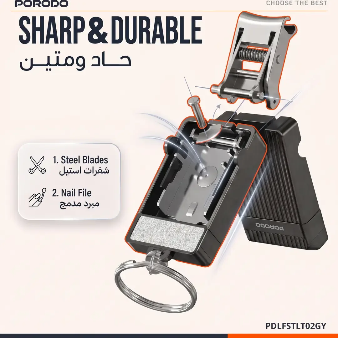 PORODO LIFESTYLE NETA POCKET SIZE NAIL CLIPPER WITH KEYCHAIN RING GREY PDLFSTLT02GY thumbnail 4